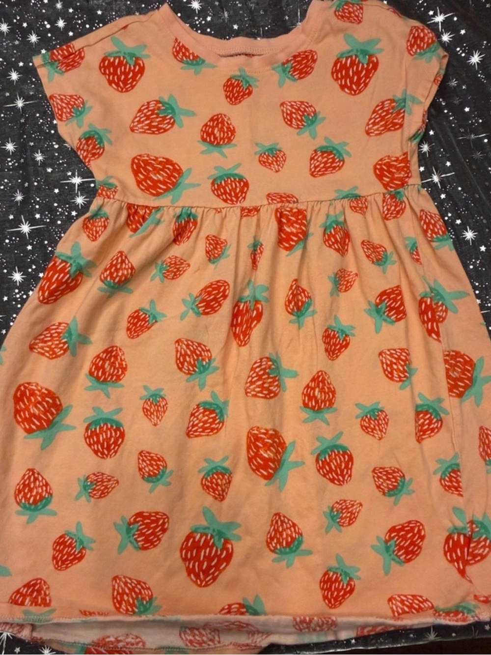 Old Navy Peach Dress with Red Strawberry Print and Teal Leaves